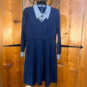 Plaid Collar Midi A-Line Dress